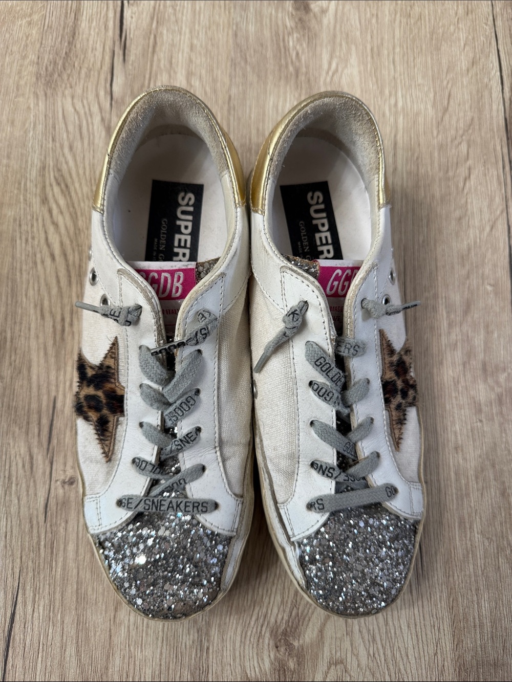 Golden Goose Women's White & Gold Glitter Star Sneakers